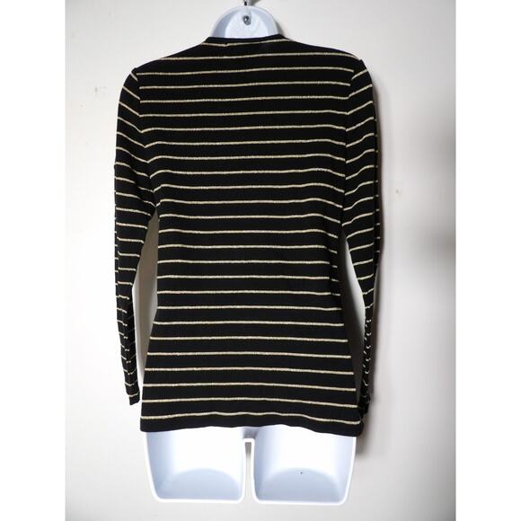 Lauren Ralph Lauren Womens Medium Shirt Tee Long Sleeve Black Gold Striped Basic - Picture 4 of 10